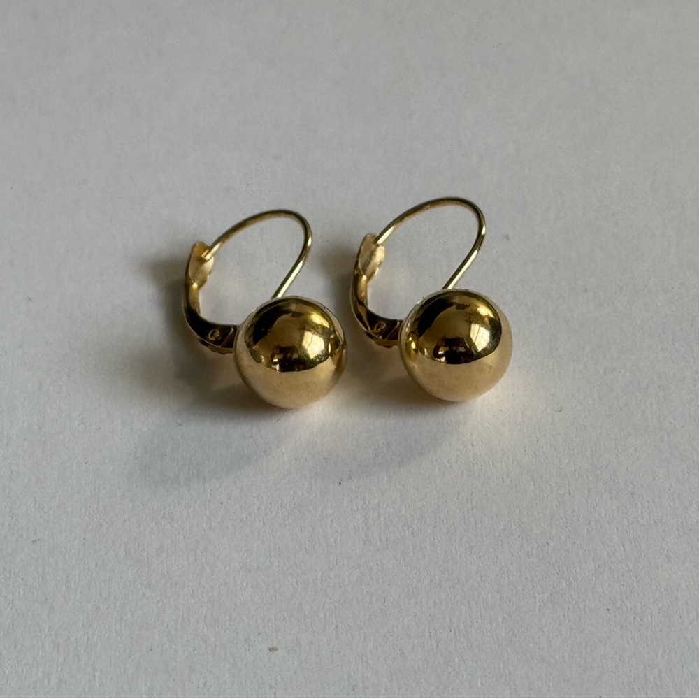 14k Gold Ball Leverback Earrings